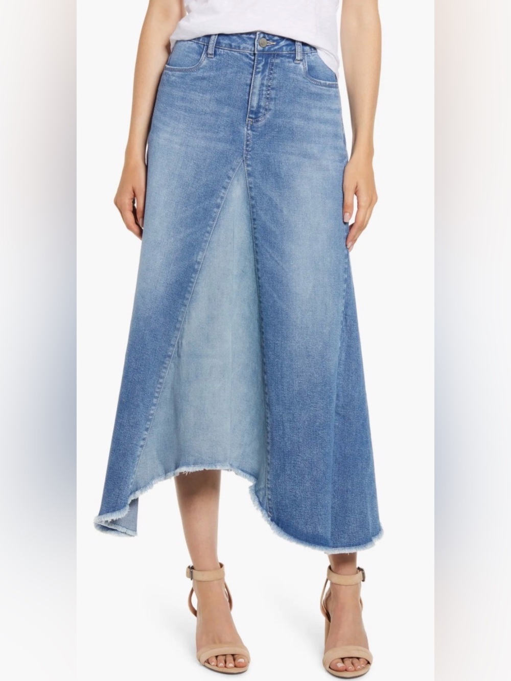 Wash Lab Cotton Pieced  Denim Midi Skirt Size 29